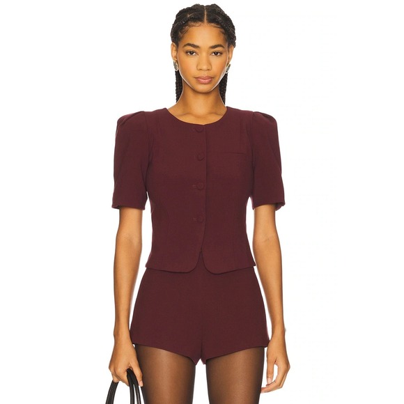 For Love & Lemons Tops - For Love & Lemons NWT Selena Burgundy Short Sleeve Blazer Top‎ Size XL